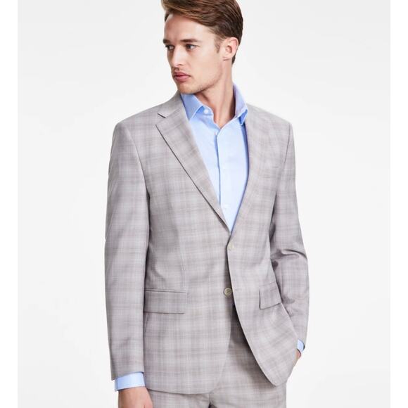 NWT Calvin Klein Slim Fit Stretch Sport Coat Blazer – Beige Plaid, Men’s 36R - Picture 2 of 8